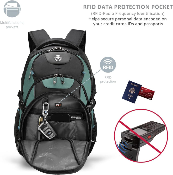 swissdigital Mochila para portátil de viaje de negocios, para hombr...