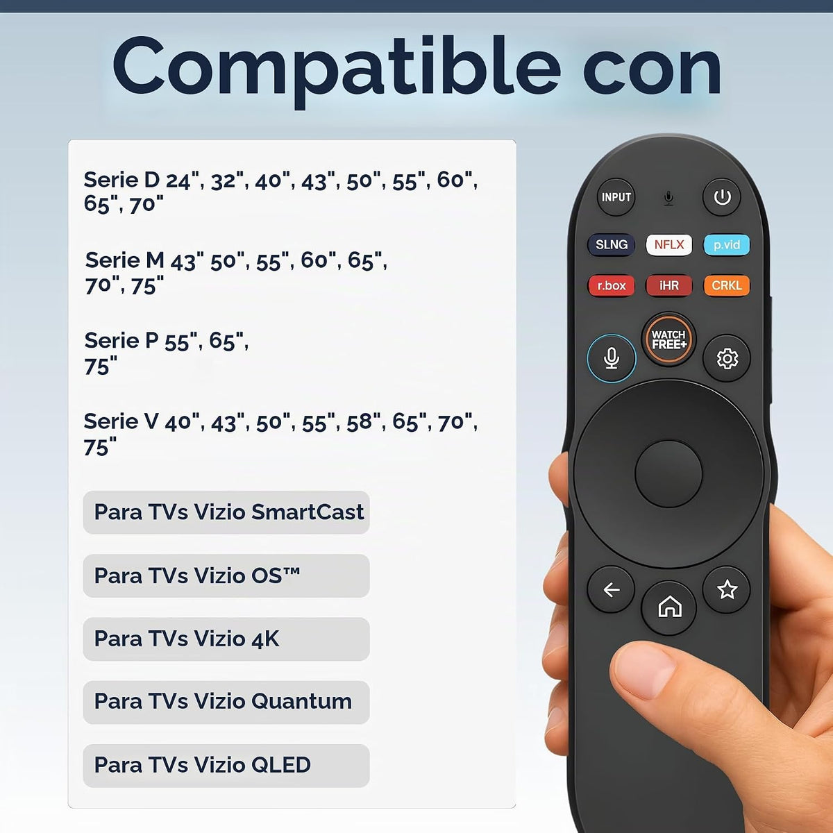 XRT270 - Control remoto de repuesto para televisores Vizio SmartCast, fácil configuración, teclas de acceso directo, control remoto de voz universal, compatible con FHD 4K Quantum D