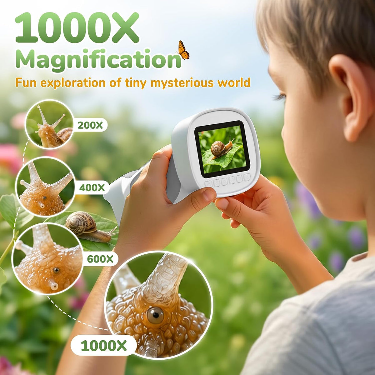 Microscopio digital de mano 1000X para niños con pantalla IPS de 2,4"