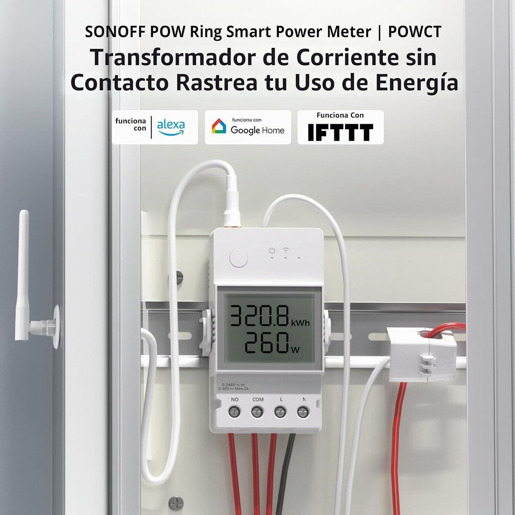 SONOFF POWCT - Medidor de potencia inteligente, interruptor conectado WiFi con protección contra sobrecarga, monitoreo de energía en tiempo real, pantalla LCD, funciona con Amazon Alexa/Google Home/IFTTT