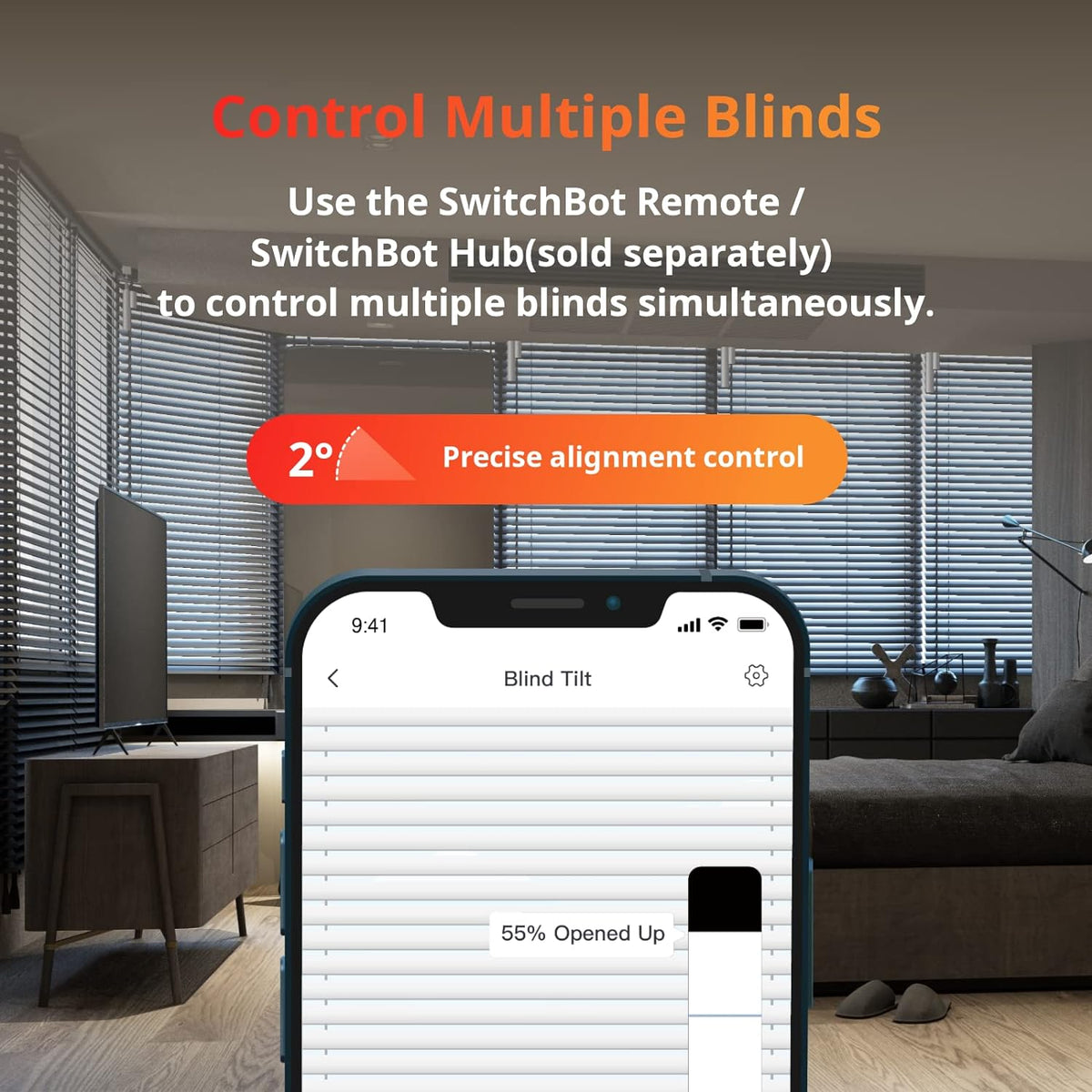 SwitchBot Persianas motorizadas de inclinación ciega: persianas eléctricas inteligentes, abridor y cierre automático, alimentado por energía solar, control de detección de luz