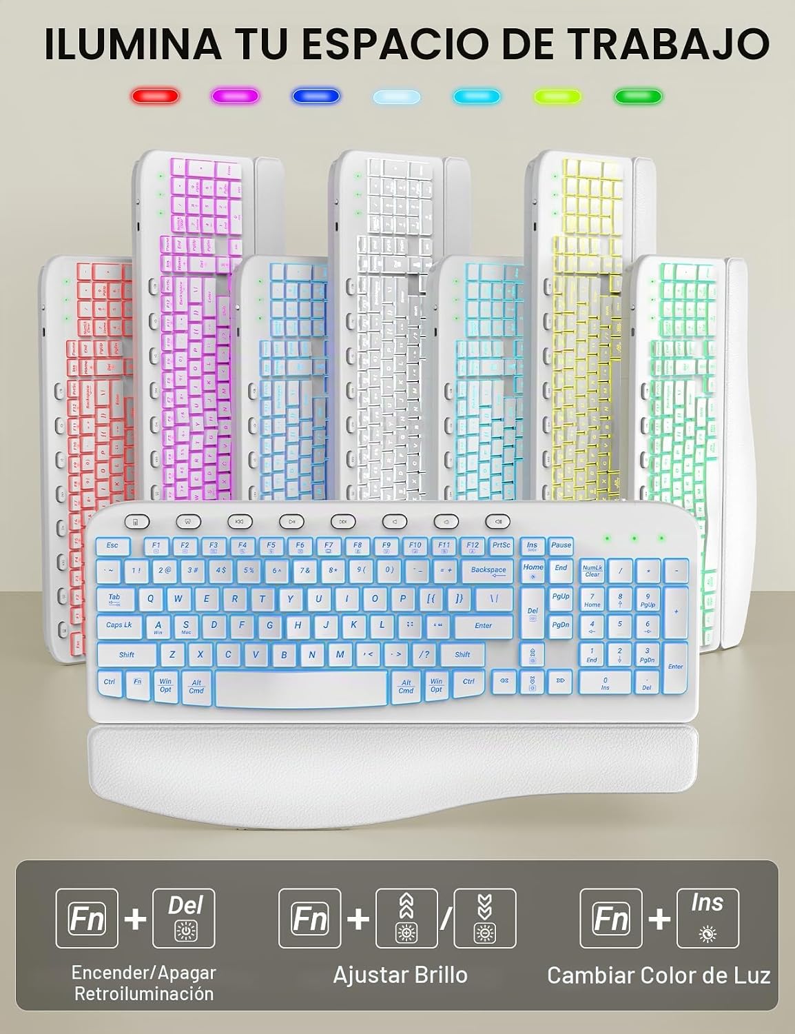 SABLUTE Combo de teclado y mouse inalámbricos, onda ergonómica con...