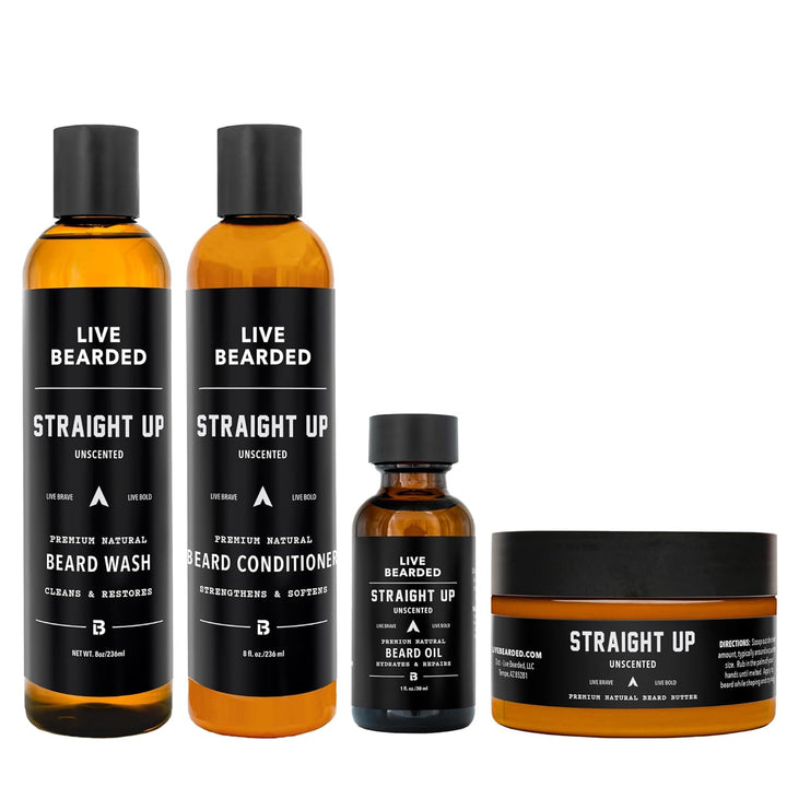 LIVE BEARDED® Kit completo de aseo para barba de 4 pasos, Straight...