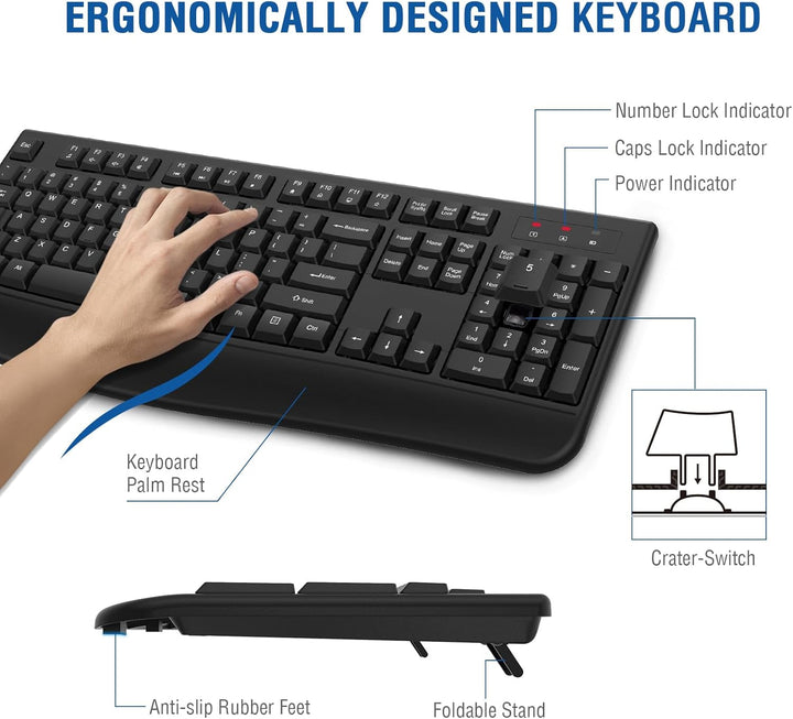 Combo de teclado y mouse inalámbricos, EDJO, teclado ergonómico de...