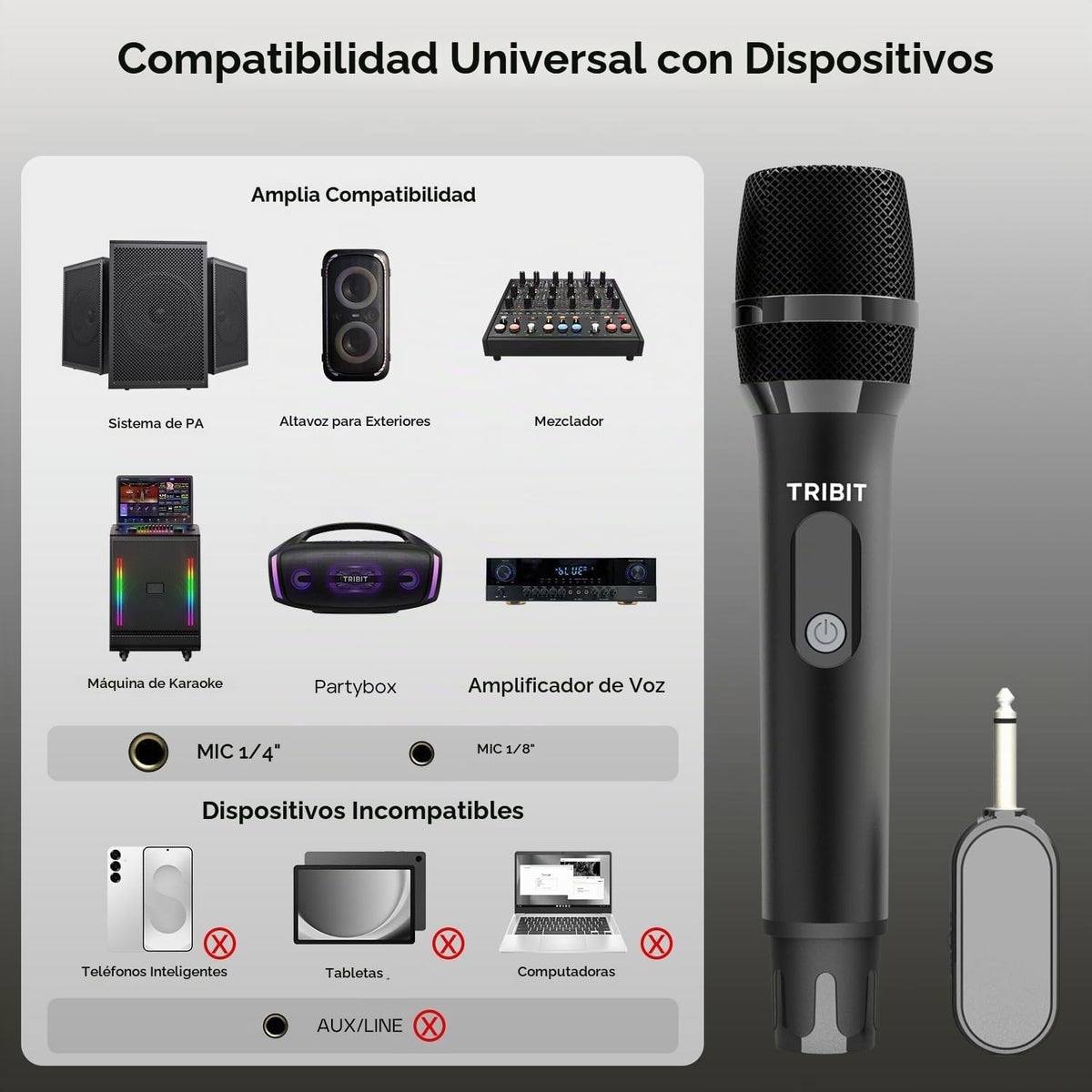 Tribit - Micrófono inalámbrico, sistema de micrófono dinámico inalámbrico de mano dual