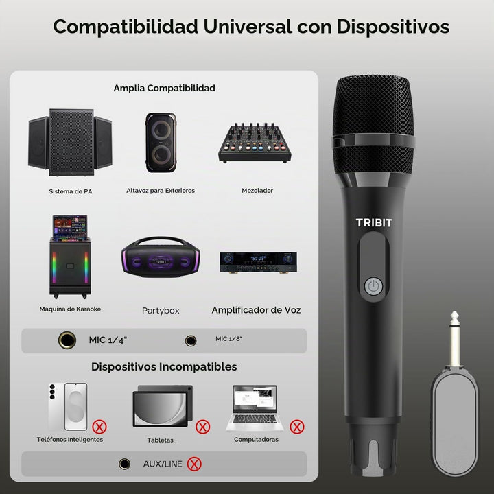 Tribit - Micrófono inalámbrico, sistema de micrófono dinámico inalá...