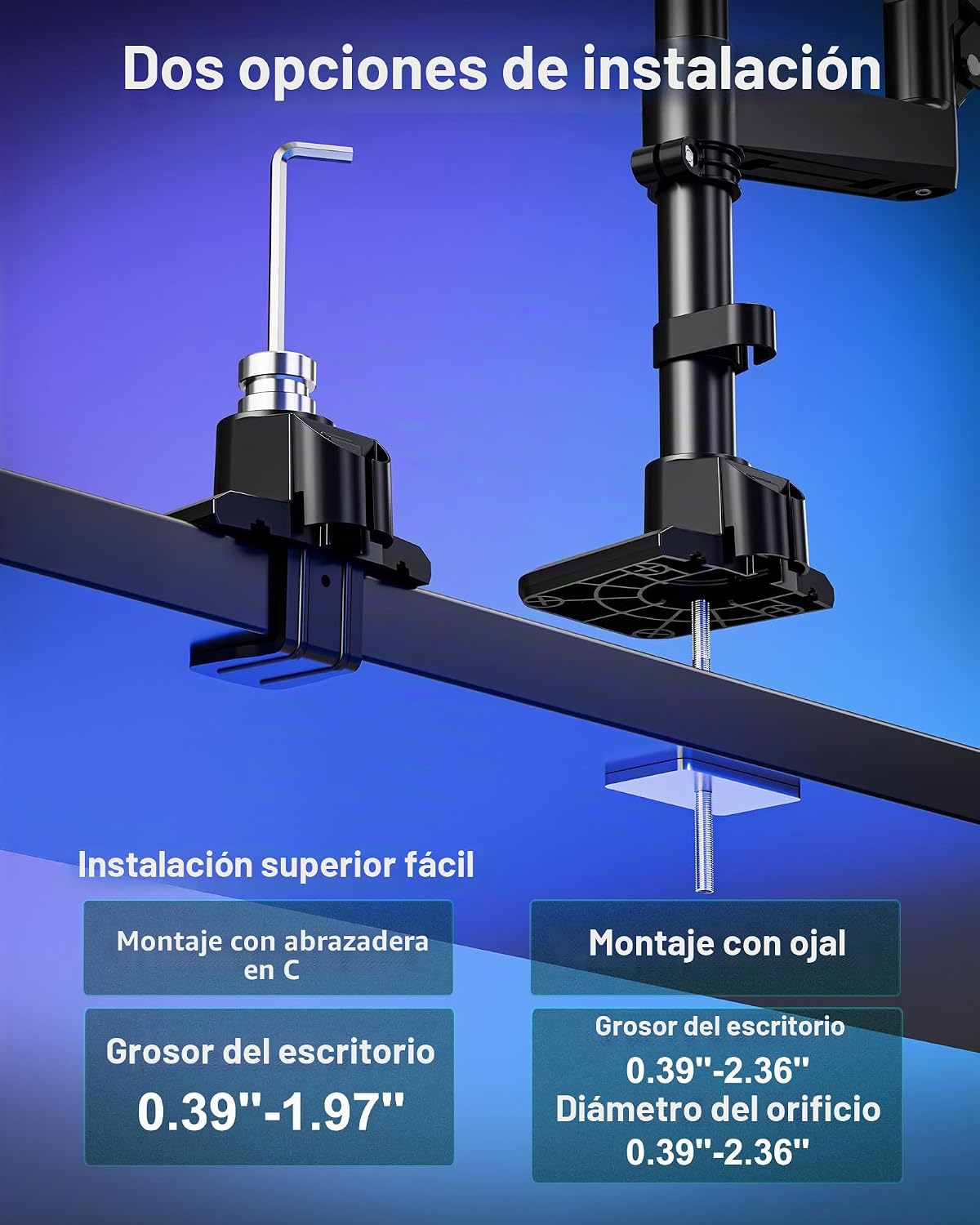 Brazo de monitor dual MOUNT PRO para pantallas ultraanchas de hasta 49" de