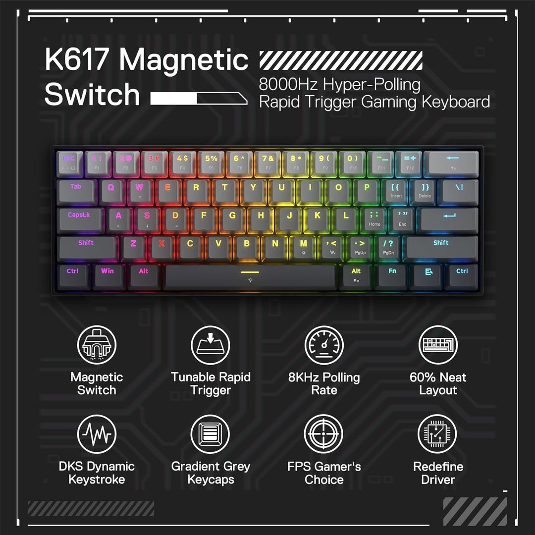 Redragon K617 GB Rapid Trigger HE Teclado para juegos con cable HE,...