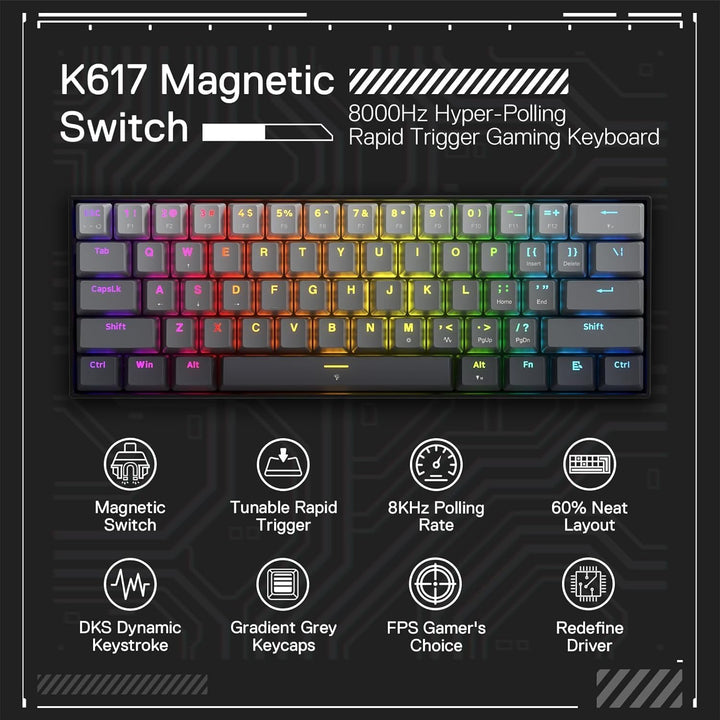 Redragon K617 GB Rapid Trigger HE Teclado para juegos con cable HE,...