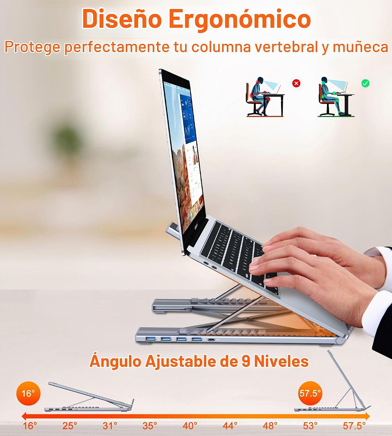 Base de acoplamiento USB C de 5 en 1 con soporte para portátil de a...