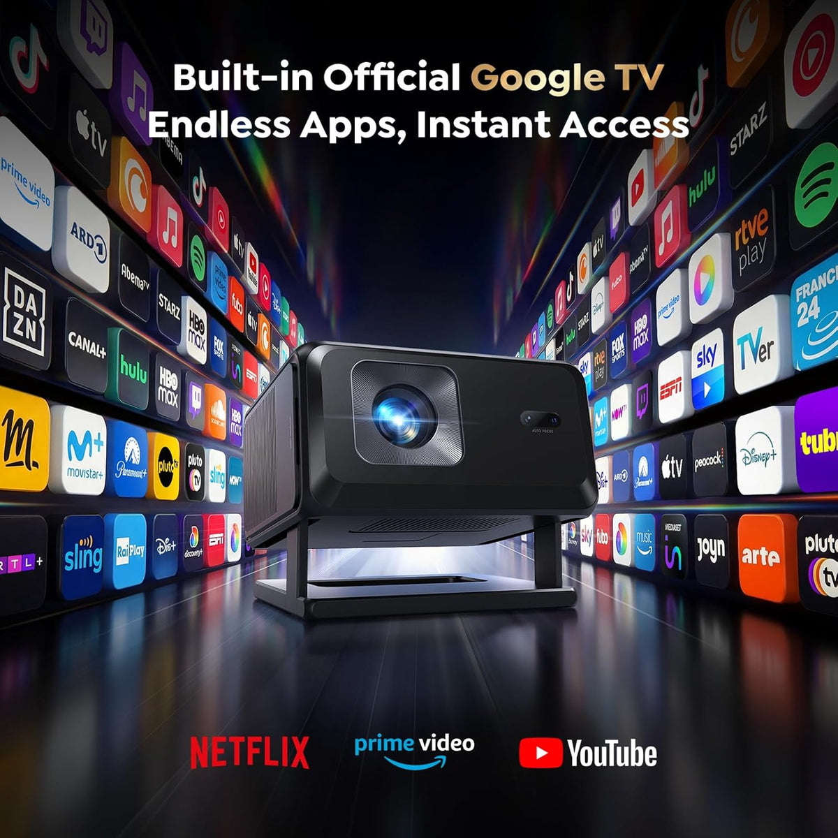 Proyector inteligente [Google TV integrado y soporte 4K] con WiFi