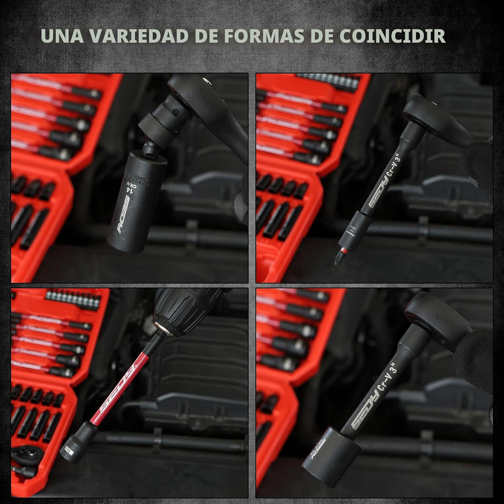 Juego de 63 piezas de enchufes métricos de 1/4" de vástago hexagonal y juego de llaves de tuercas, juego de enchufes estándar y profundos de impacto (4-15mm), llaves de tuerca magnéticas de 1/4" de