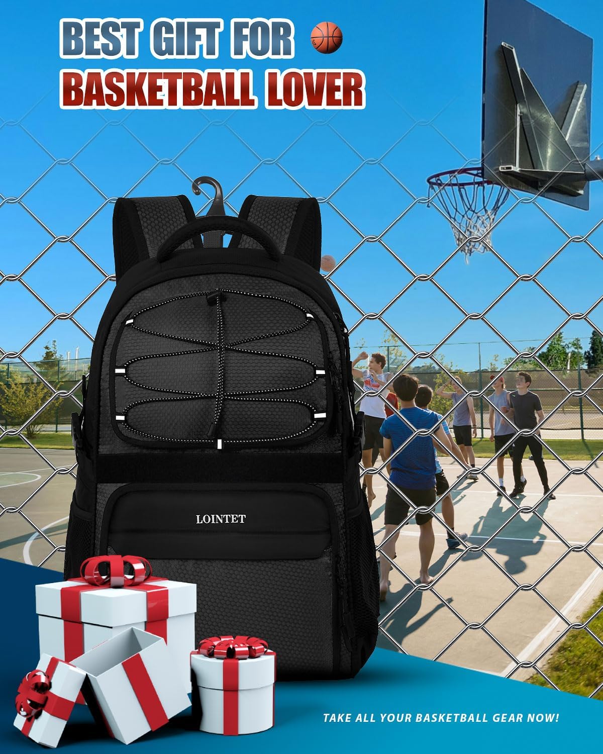 Mochila de baloncesto con compartimento para pelotas y zapatos, gran bolsa de accesorios deportivos de baloncesto