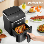 DEIME Freidora de aire, pequeña freidora digital de 3 cuartos de galón, compacta, para hornear, recalentar, asar para comidas rápidas y fáciles, mini cesta compacta y silenciosa, antiadherente y apta para lavavajillas (negro)