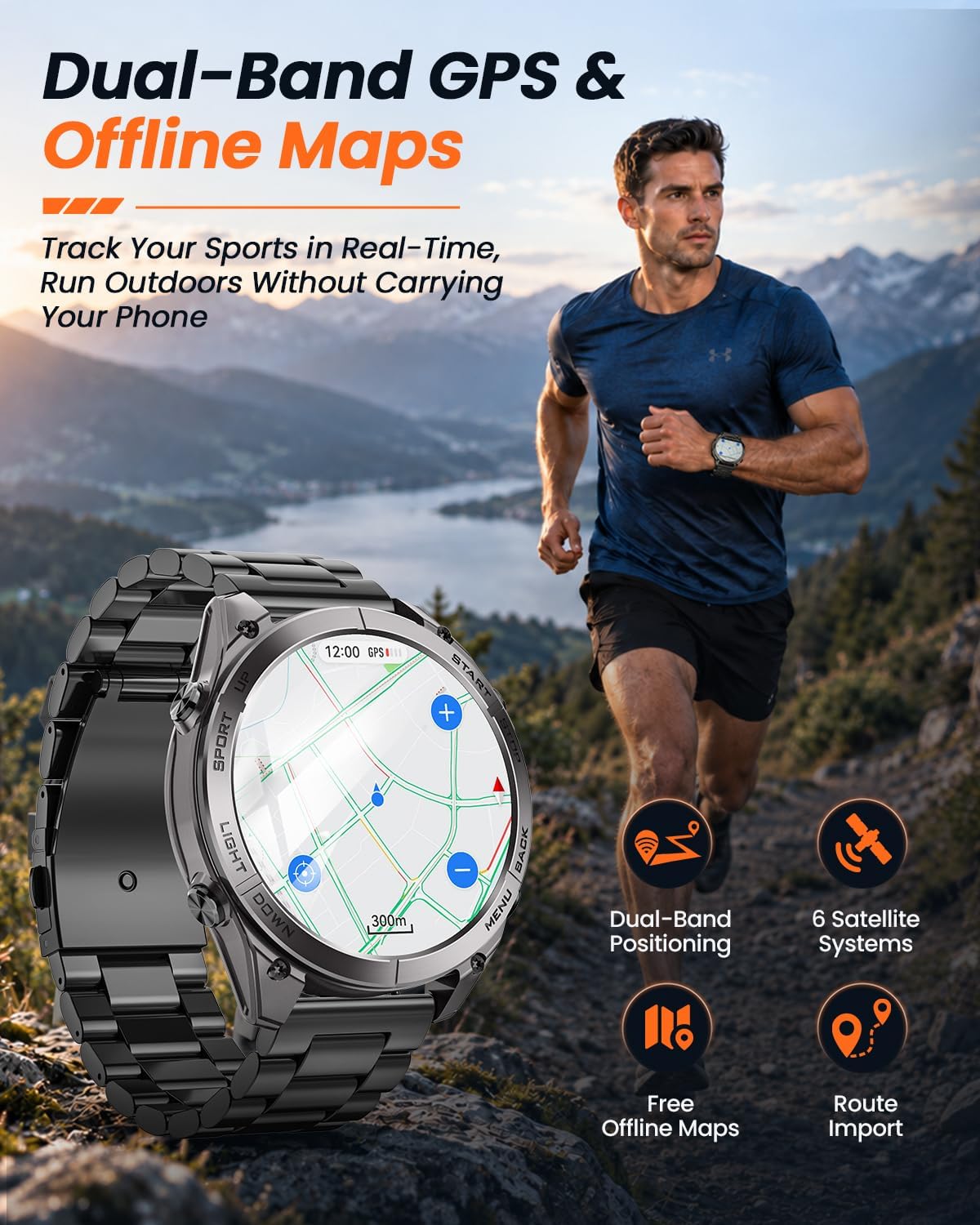 Reloj inteligente militar para hombre con GPS y mapas fuera de línea