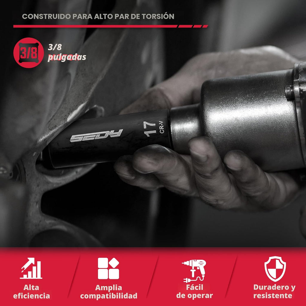 Juego de llaves de vaso de impacto de 3/8" - 49 piezas SAE (5/16 a 3/4 pulgadas) y métricas (8-22mm) con barras de extensión y junta universal estándar y profunda de material CR-V para alta