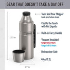 THERMOS Botella de bebidas con aislamiento de vacío King SK2010 de acero inoxidable, 40 onzas, acero inoxidable