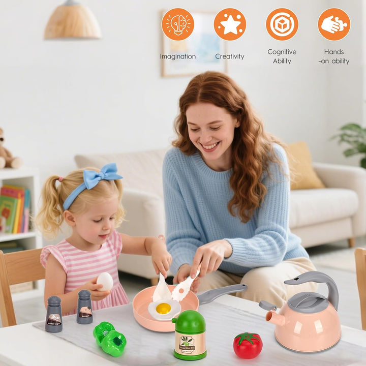 Juego de 90 accesorios de cocina, cocina de simulación con ollas, s...