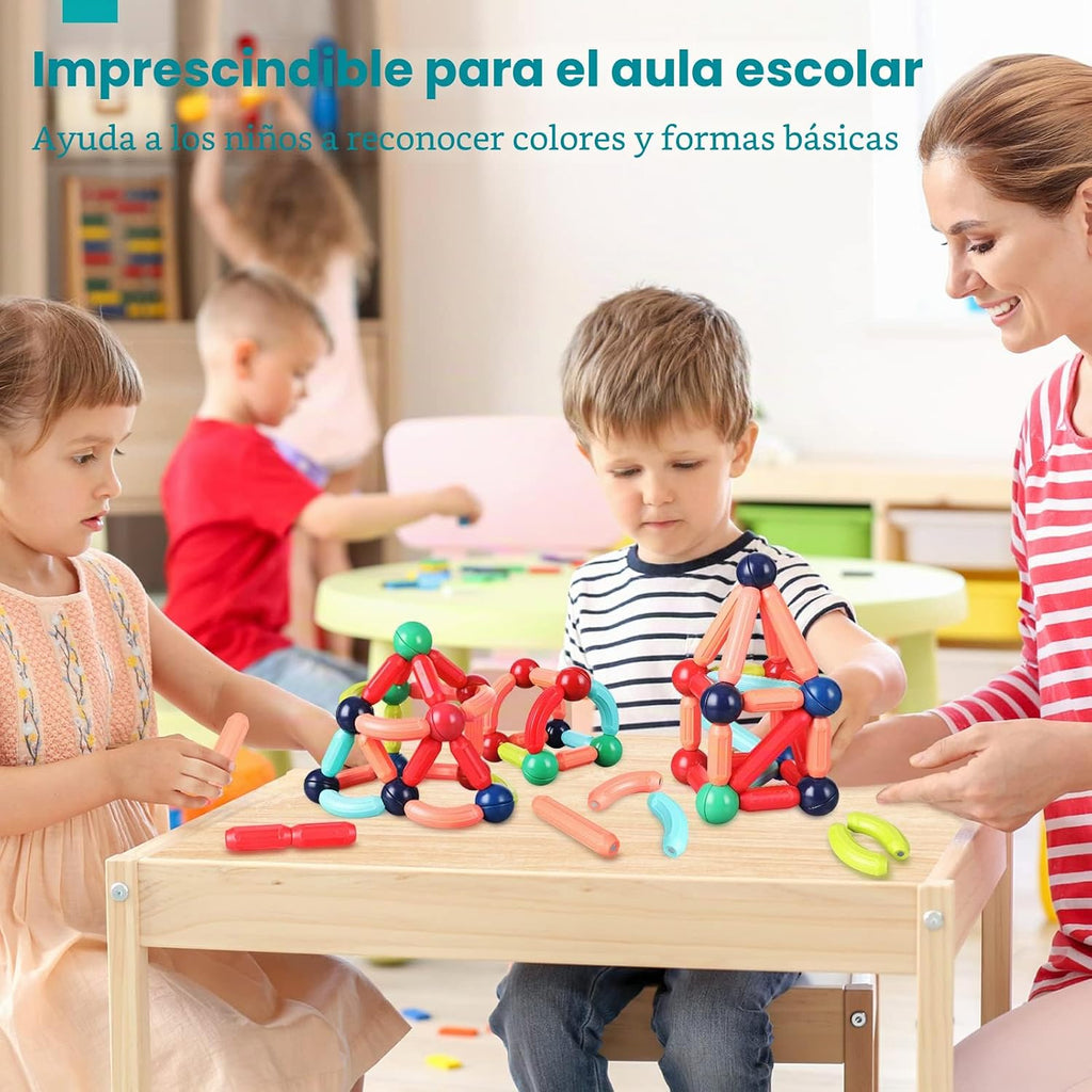 BAKAM Bloques de construcción magnéticos para niños de 4 a 8 años, juguetes de construcción STEM para niños y niñas, juego de palos magnéticos y bolas de gran tamaño para el aprendizaje educativo temprano de los niños (84 piezas)