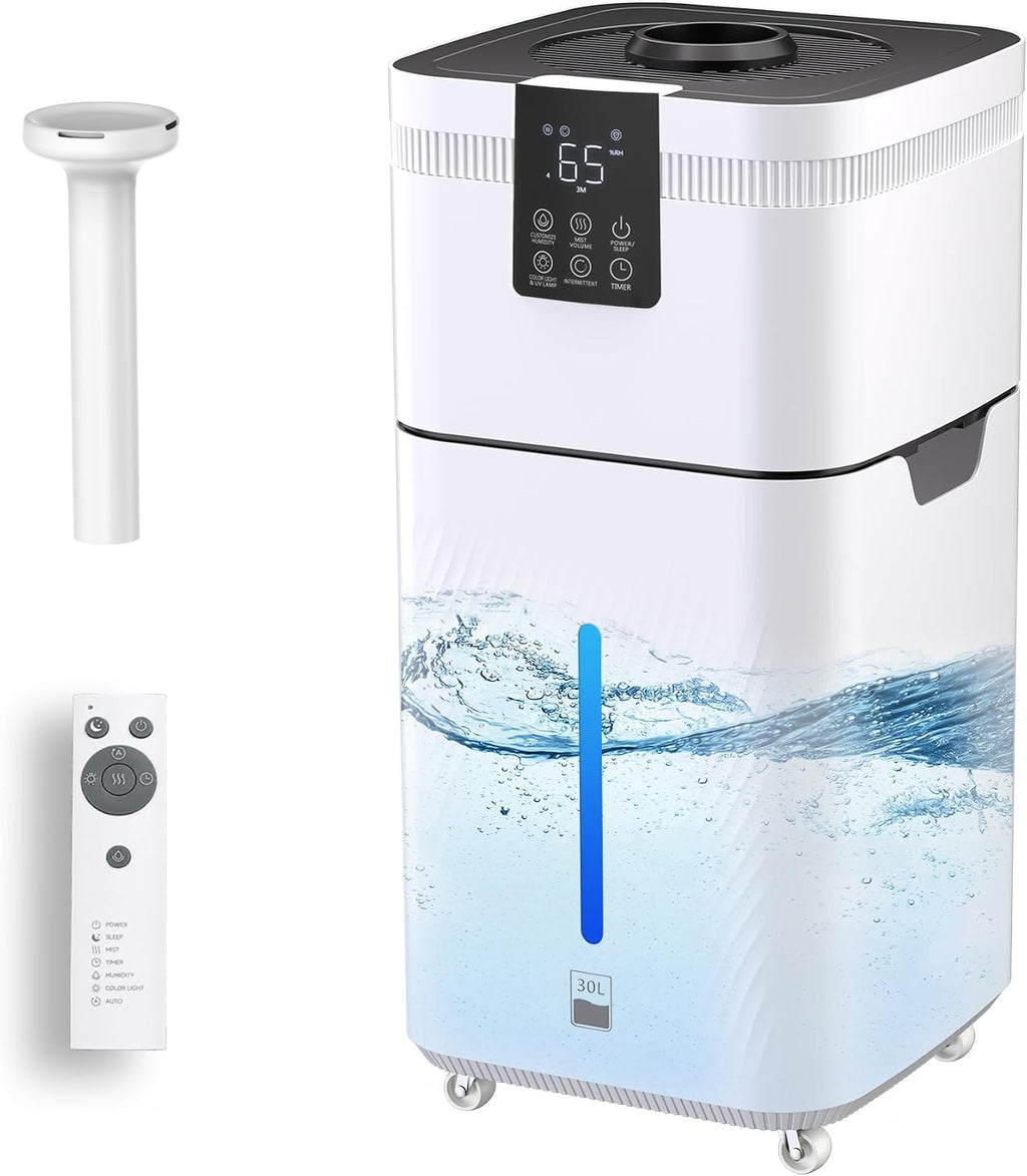 Humidificador comercial de 30L/7.93 galones para habitación grande 4200 sq ft, 3000mL/h Humidificadores para toda la casa con niebla fría supersized, silenciosos para dormitorio, hogar, oficina, plantas, almacén
