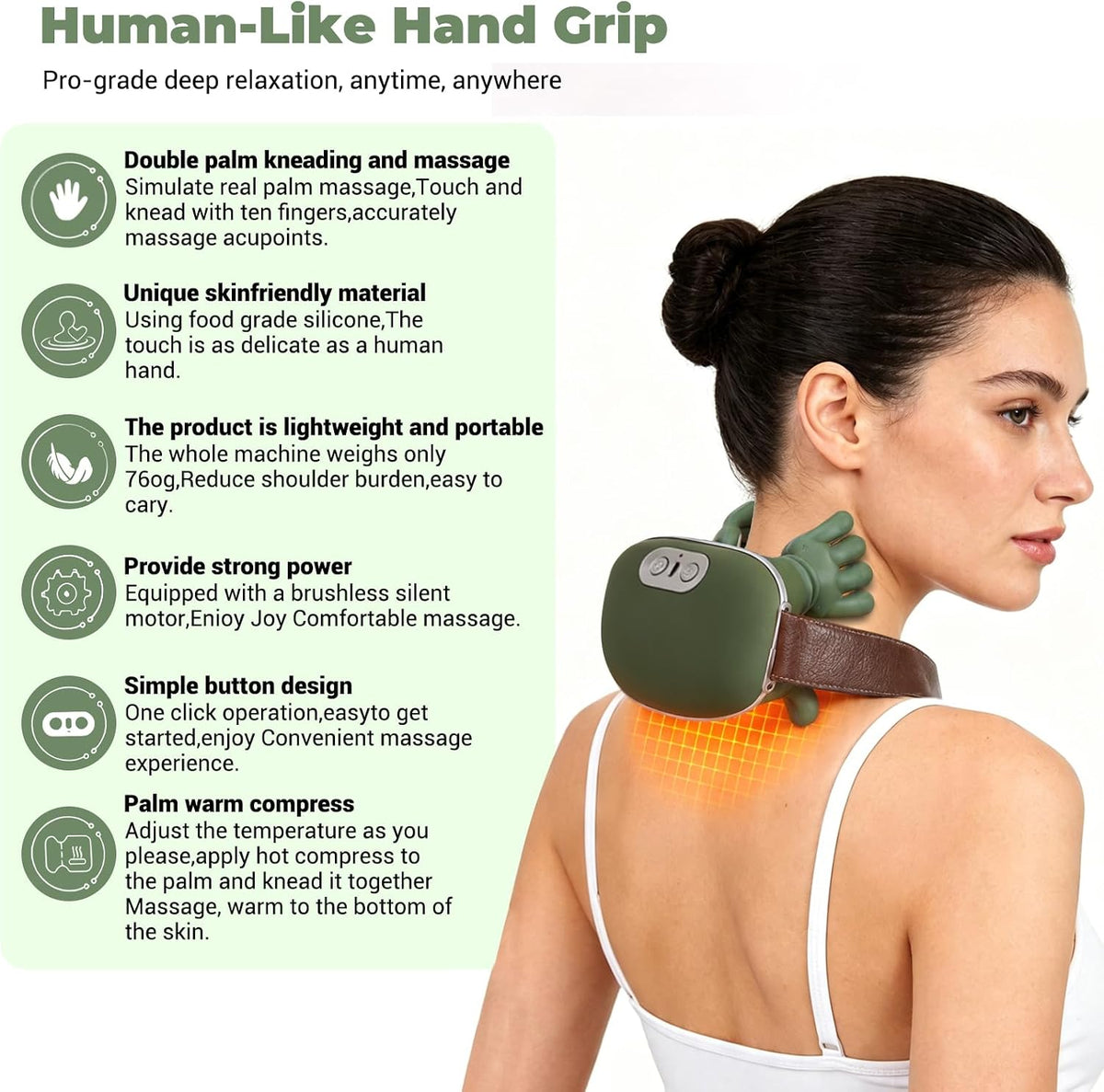 Masajeador de cuello con calor, masajeador de cuello y hombros Shiatsu 4D para alivio de tensión y relajación, masajeador eléctrico inalámbrico recargable USB-C de espalda, 3 velocidades