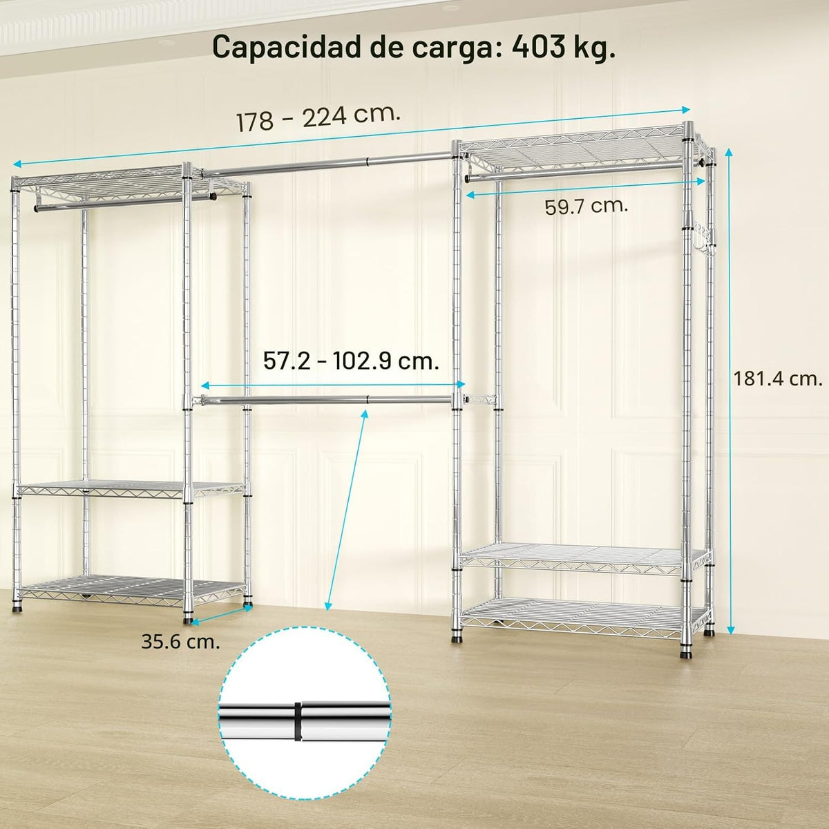 Estante resistente de la ropa del armario E1, 6 niveles de