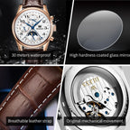 OLEVS - Relojes automáticos para hombre, multicalendario, con fase lunar, 3ATM impermeable, reloj de lujo clásico para negocios, de pulsera