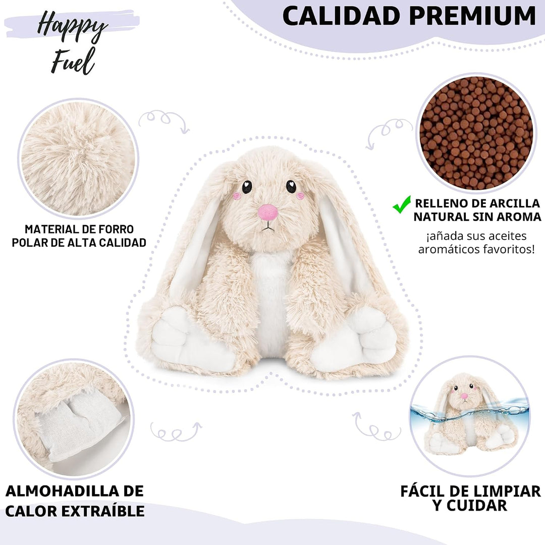 Happy Fuel - Peluche de conejo para microondas, almohadilla térmica...