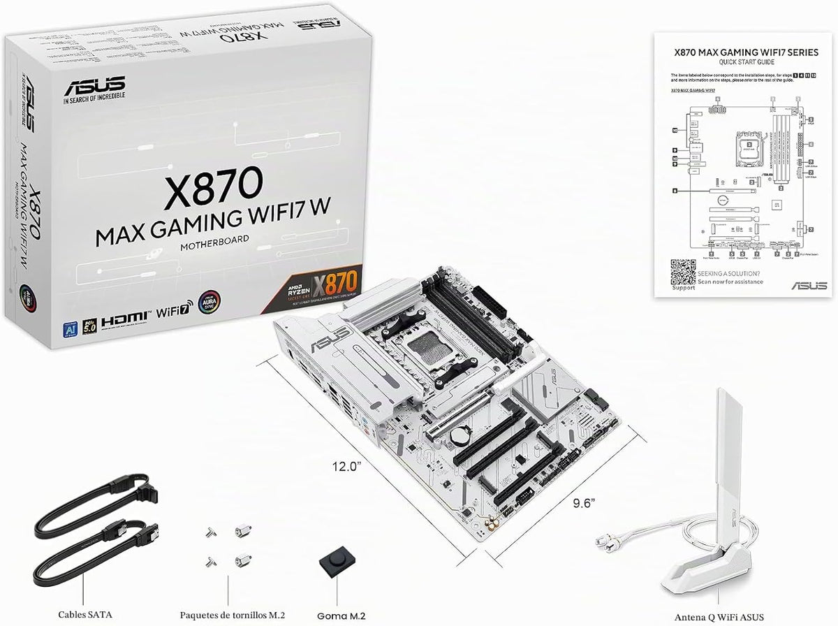 ASUS X870 MAX GAMING WIFI7 W AMD AM5 ATX Placa base, PCB blanco de...
