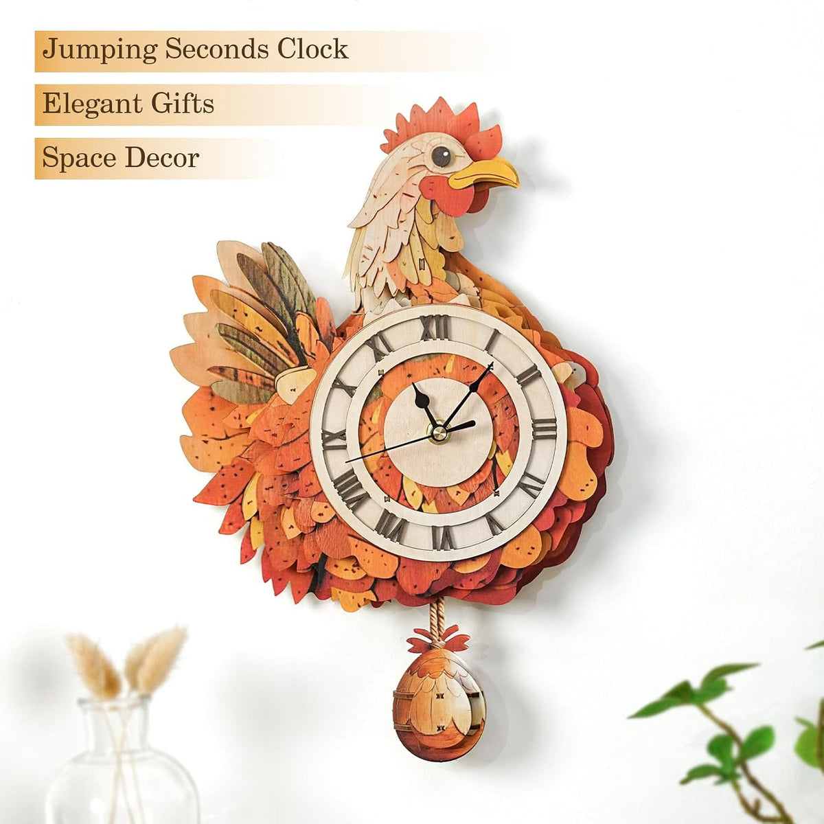 KAAYEE Rompecabezas 3D para adultos, reloj de pollo, rompecabezas de madera para gallina