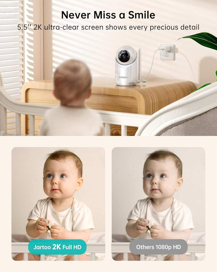 Jartoo Monitor de bebé sin WiFi con soporte de suelo, monitor de ví...
