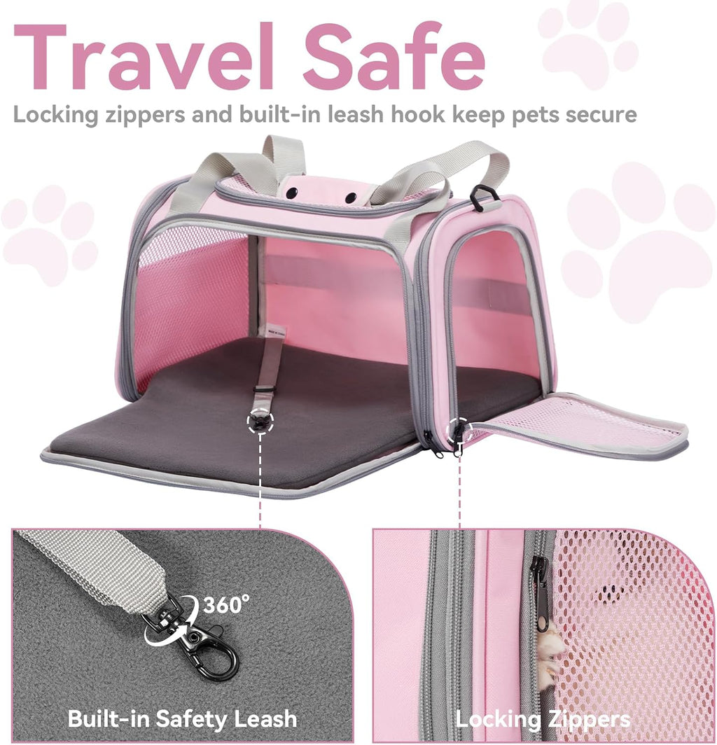 Petsfit Transportador Cat Aprobado por aerolínea, 17.5 × 10.5 × 10.5 pulgadas, rosa