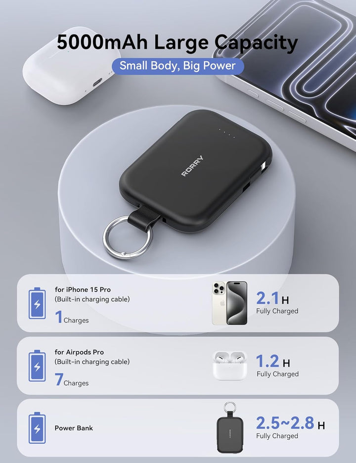 RORRY Cargador portátil, batería externa de 5000mAh con cables inco...