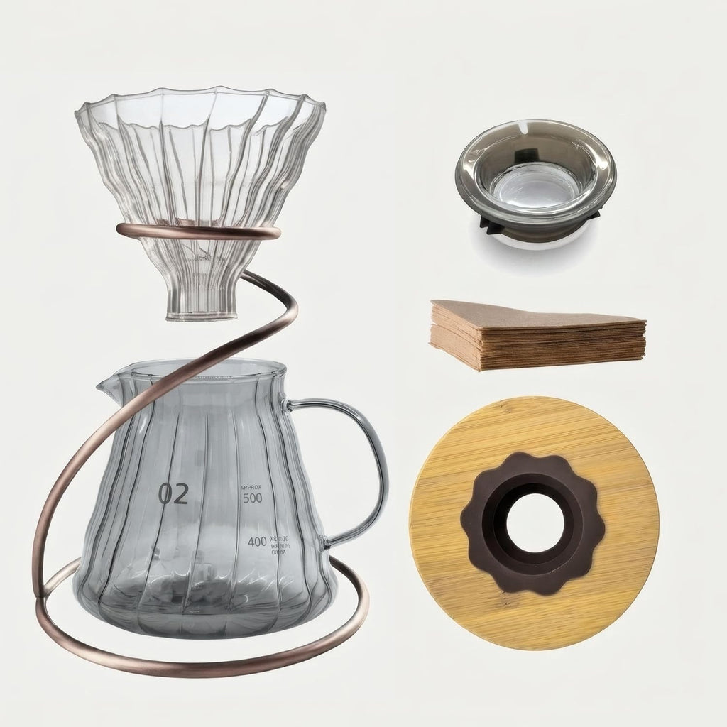 Juego de cafetera para verter sobre 20 onzas, gris ahumado y bambú