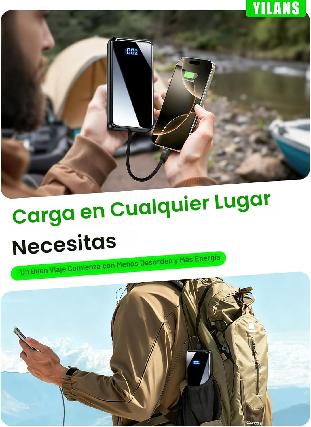Cargador portátil, banco de energía de 50000 mAh con cable incorpor...