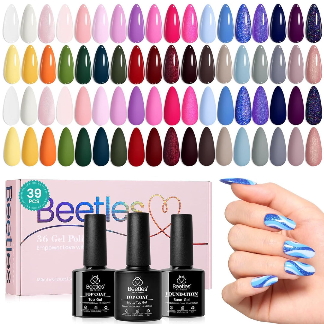 Beetles - Set de esmaltes p\/uñas de 36 colores, purpurina colores...