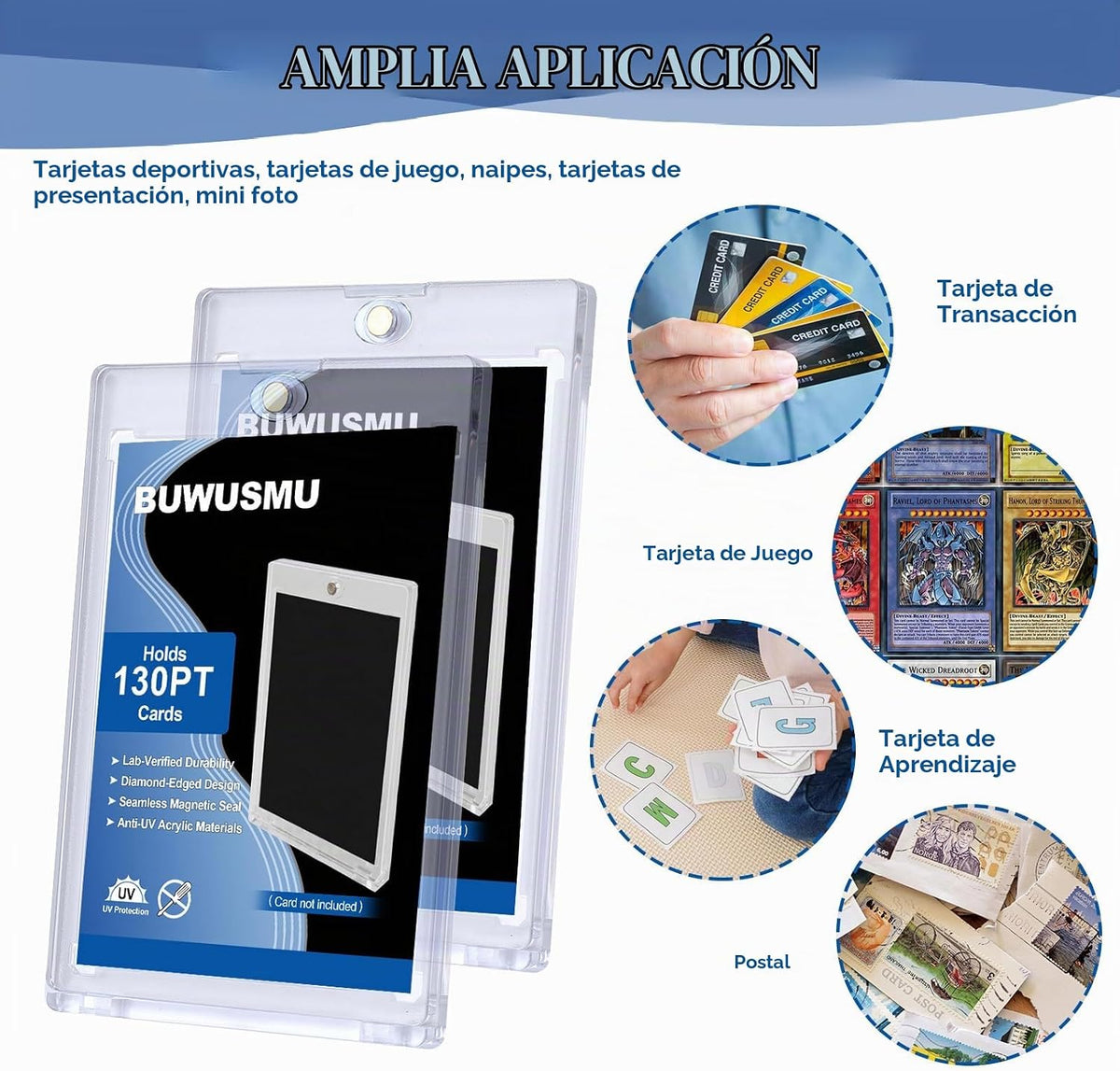 50 tarjeteros magnéticos acrílicos de 130 Pt, protectores de tarjetas de un