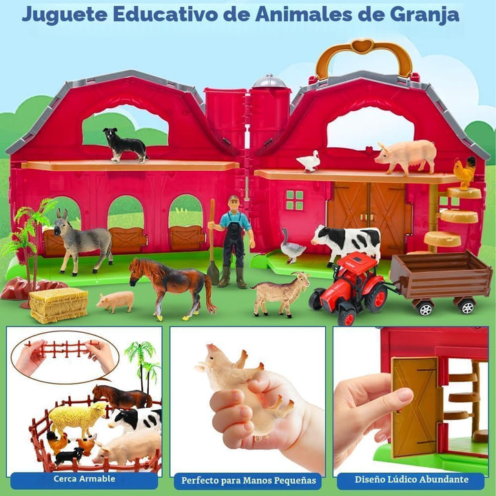 BOLZRA Juguetes de Granja Animales de Granja Gran Granero Rojo para...