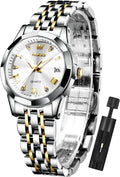 OLEVS Reloj para Mujer Moderno de Moda con Diamantes para Damas Analógico, Acero Inoxidable, Resistente al Agua, Luminosa, Día, Fecha, Dos Tonos