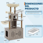 Árbol para gatos con caja de arena, torre para gatos de varios niveles con muebles ocultos, percha superior de felpa grande, postes rascadores de sisal, condominio para gatos y hamaca para gatos de