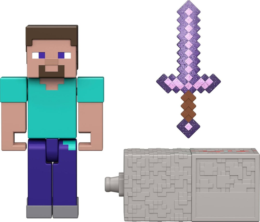 Juguetes Mattel Minecraft, Figura de Acción de Steve con Accesorio...