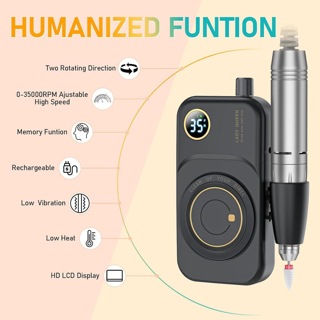Lima de uñas eléctrica portátil: 35 000 RPM, máquina profesional re...