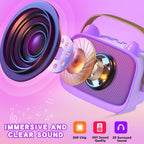 Mgaolo - Máquina de karaoke mini mejorada para niños, altavoz Bluetooth portátil con 2 micrófonos inalámbricos, emoji y luces LED coloridas, regalos para jugar en casa, viajes y fiestas para niños y