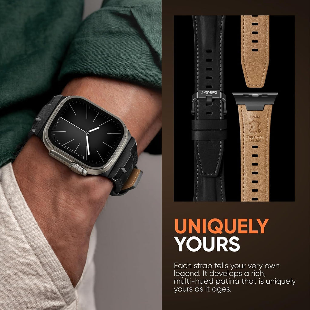 Suitisbest Correa de cuero compatible para Apple Watch Ultra Banda de 49 mm 46 mm 45 mm 44 mm 42 mm 41 mm 40 mm, correa de repuesto de cuero genuino para iWatch series 11 10 9 8 7 6 5 4 3 2 1, SE 3 2