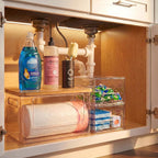 Organizadores para debajo del fregadero 3 en 1, almacenamiento de acrílico apilable para baño, dispensador de bolsas de basura y soporte para cápsulas de lavavajillas para cocina y organización