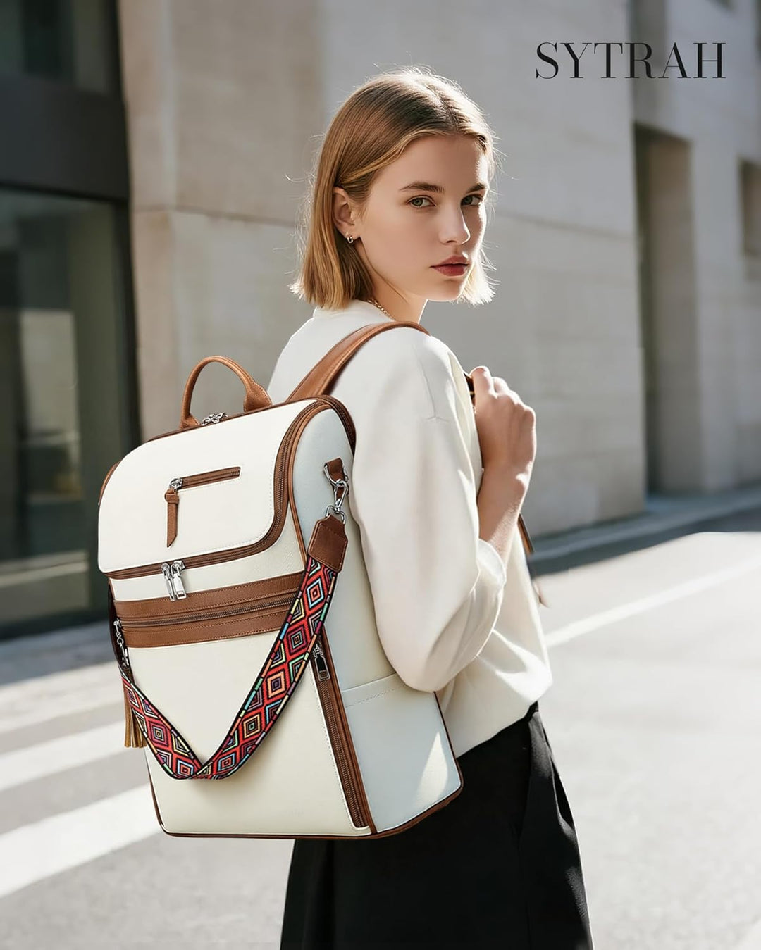 SYTRAH - Mochila de cuero para laptop para mujer, Bolso de diseñado...