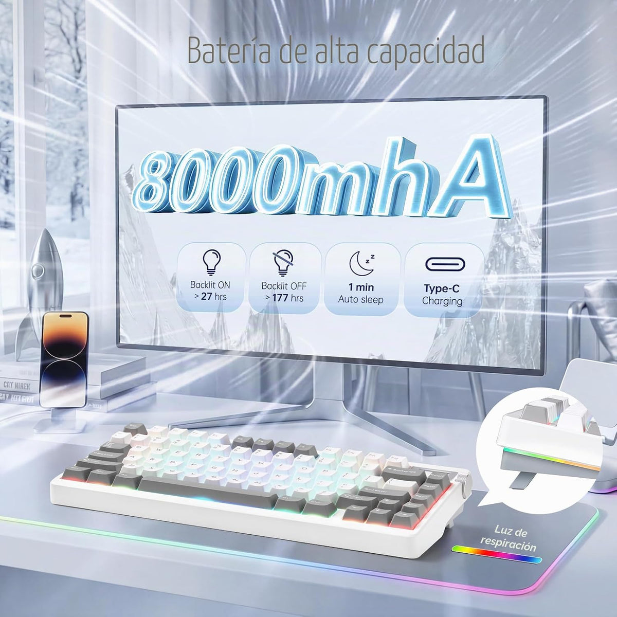 X Aula Nova75 - Teclado mecánico inalámbrico 75% para computadora,...