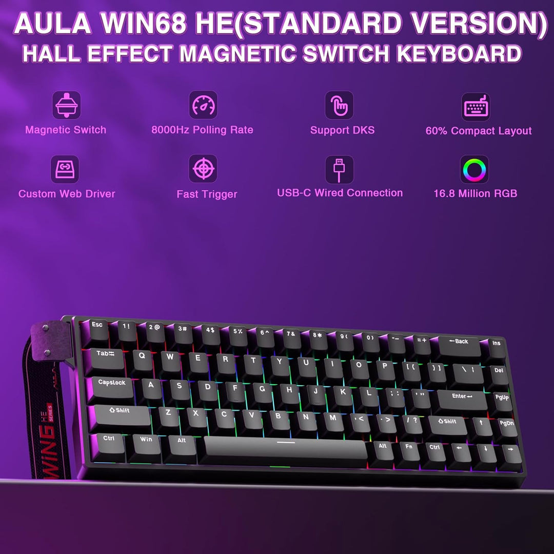AULA WIN68 HE - Teclado mecánico para juegos 60%, interruptor magné...