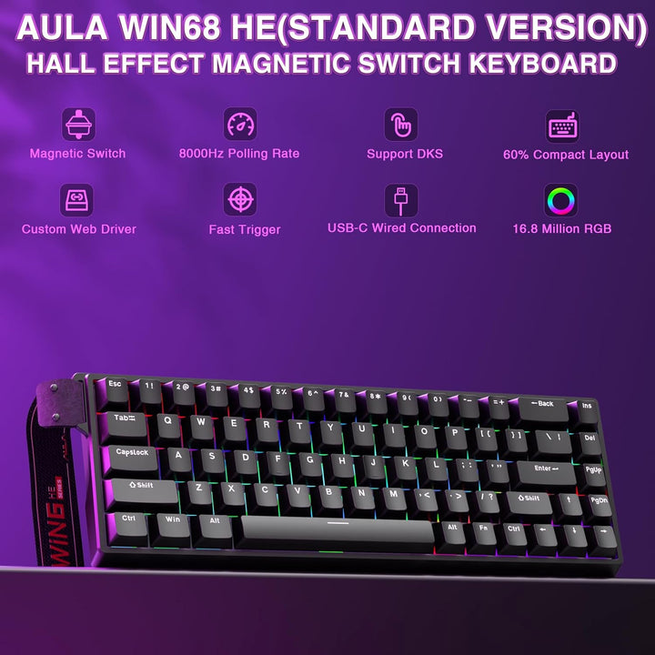 AULA WIN68 HE - Teclado mecánico para juegos 60%, interruptor magné...