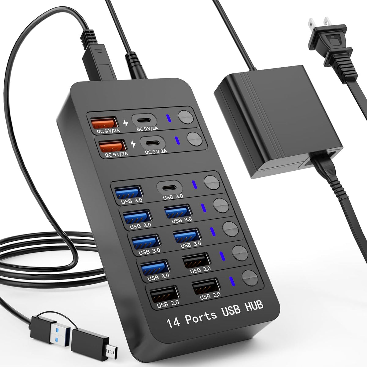 Zeroffi, J655-2402500D, hub USB de 14 puertos